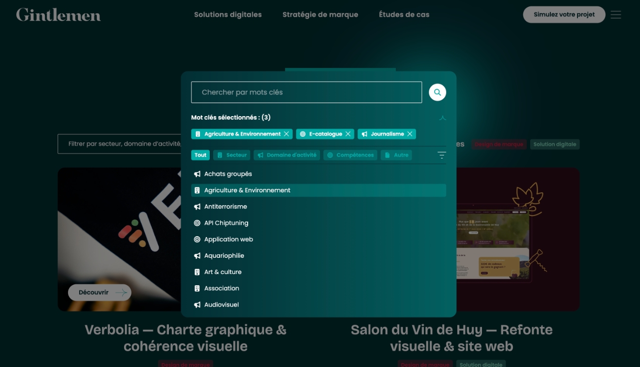 Système de filtres par tags sur la page Réalisations