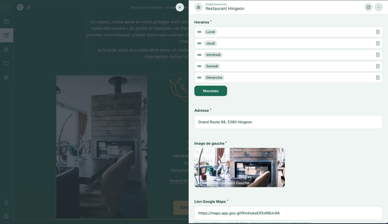 Visual editor en action dans le backoffice
