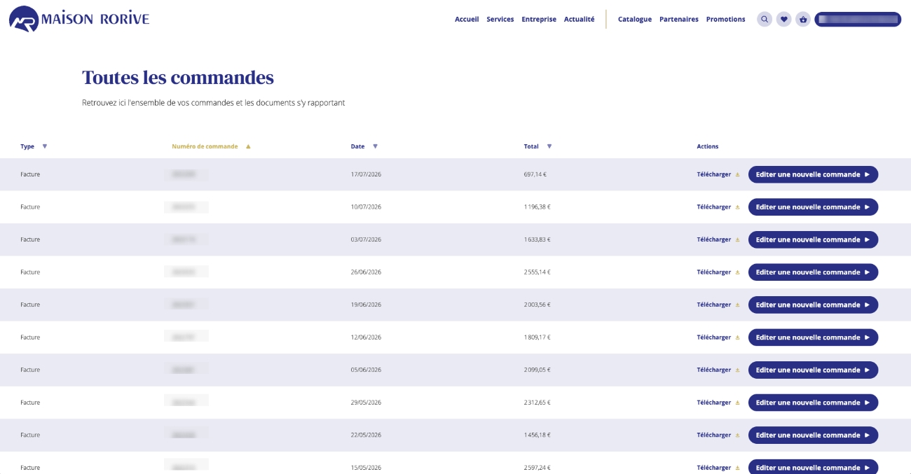 Espace client — historique de commandes